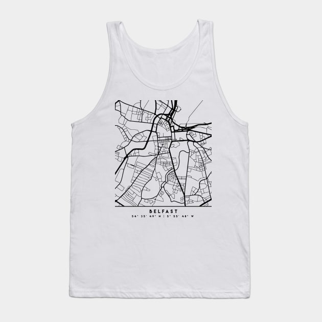 BELFAST NORTHERN IRELAND BLACK CITY STREET MAP ART Tank Top by deificusArt